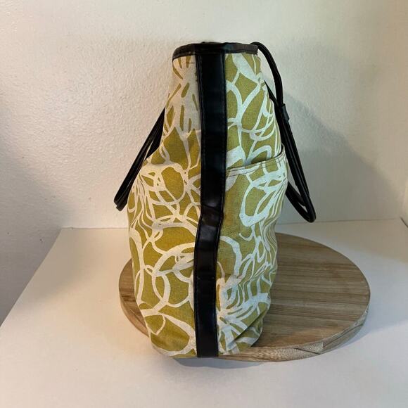 Large Yellow Retro Floral Beach Summer Brown Vegan Leather Trim Tote Bag - Picture 7 of 16